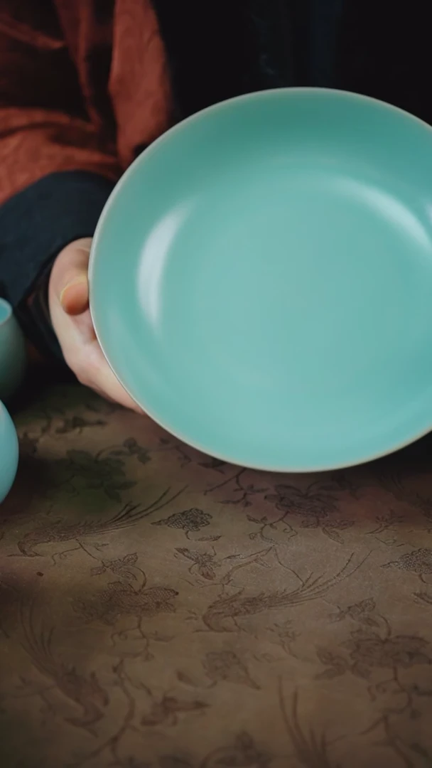 【闪购商品】杯57汝瓷纯手工外刻莲瓣盘