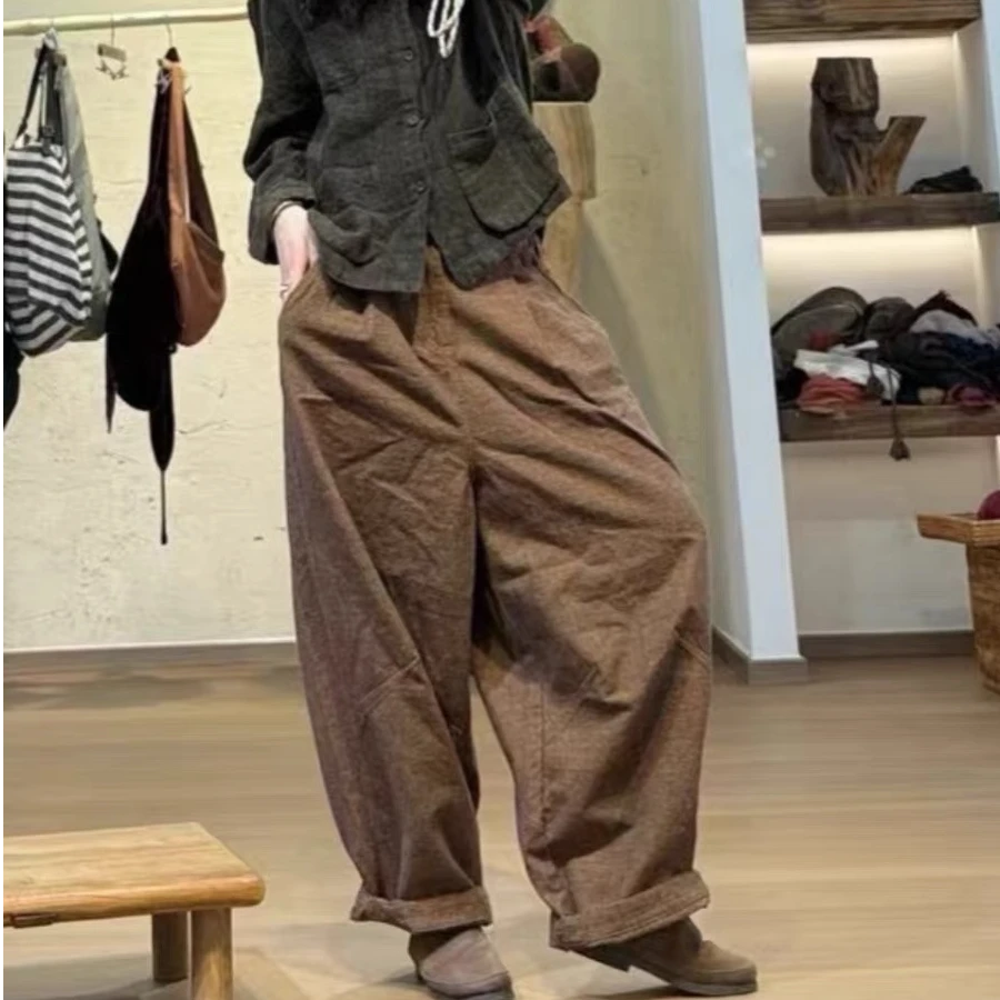 忆古朴拙250104色织杂色后口袋拼接宽松百搭复古休闲裤