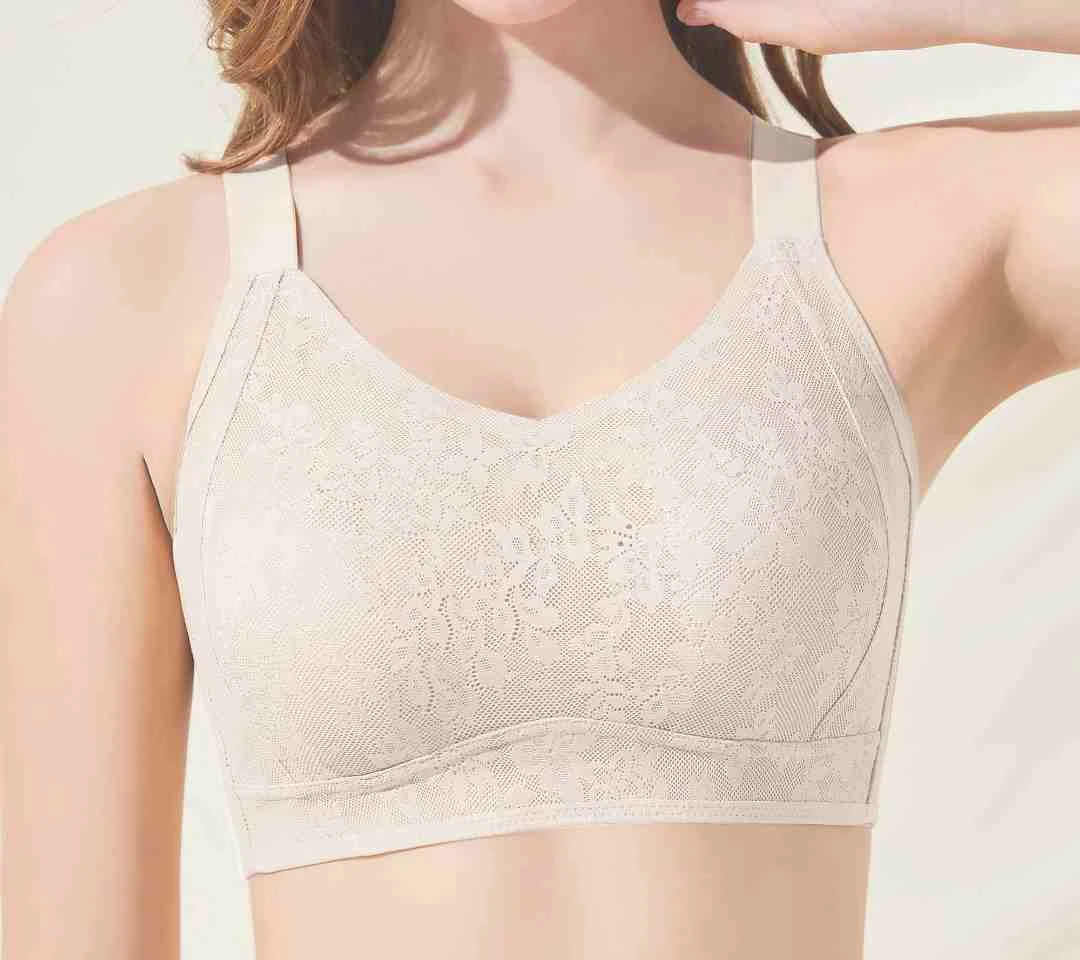 百丽挺大胸显小的舒适无钢圈内衣女轻薄透气全罩杯薄款调整型无痕