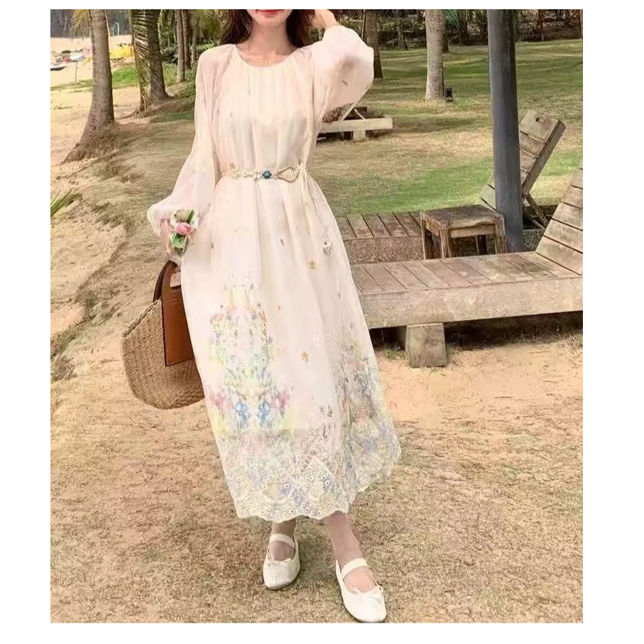 D8311法式复古茶歇晨露花园连衣裙新款超仙女长裙子