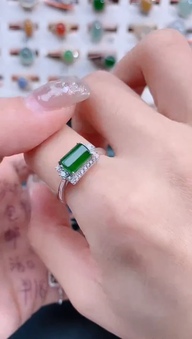 银S925镶嵌戒指翡翠天然翡翠