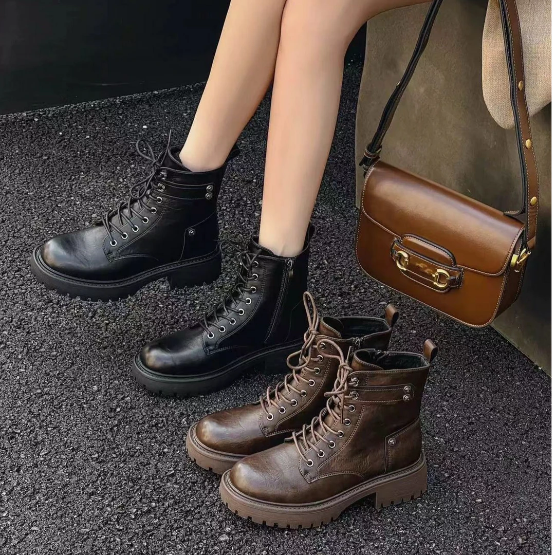 秋冬新款韩版通勤瘦瘦简约粗跟裸靴短靴825-3(不加绒)