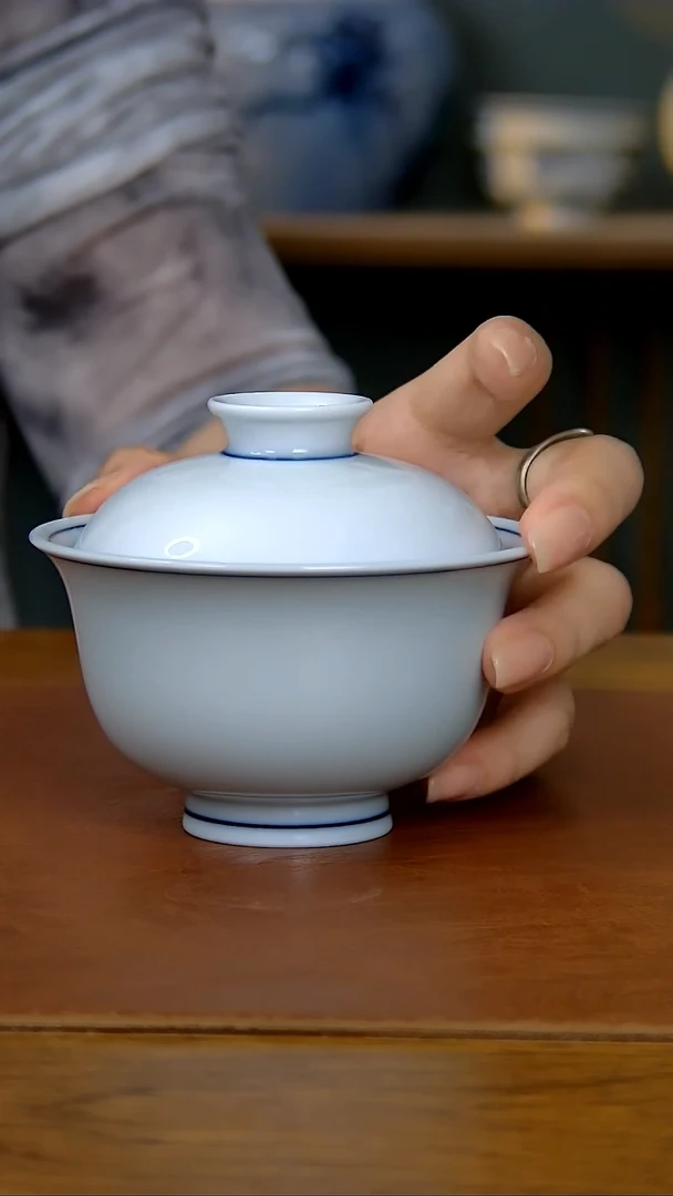 陶瓷白胎两才盖碗（柴窑）