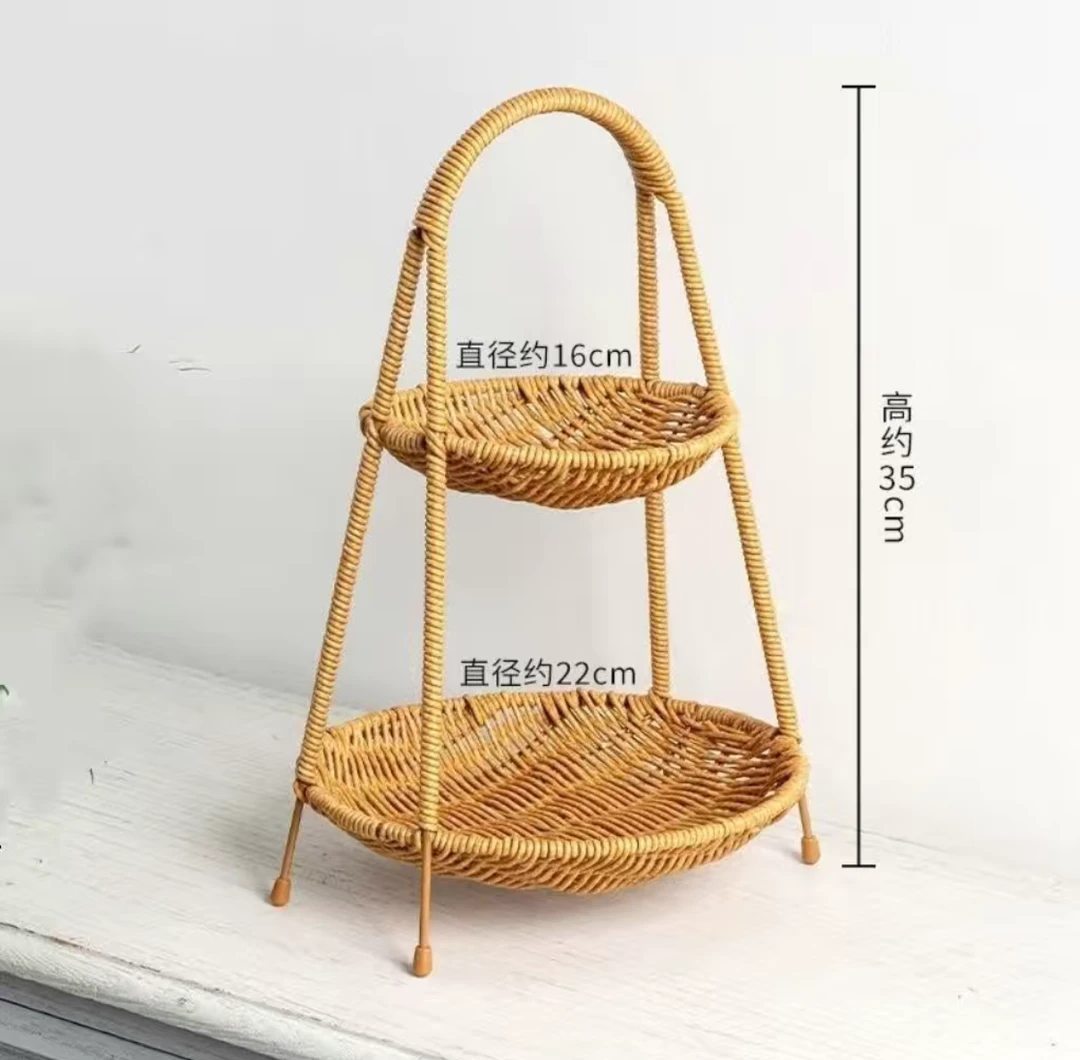 双层点心架零食水果篮酒店KTV小吃篮网红围炉煮茶多层仿藤编织