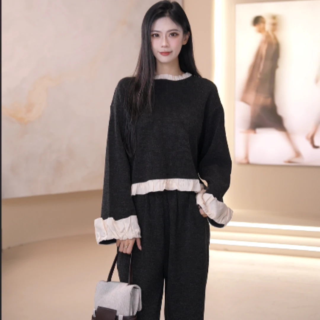 vco/微酷秋冬款时尚长袖套装简约两件套显瘦气质宽松