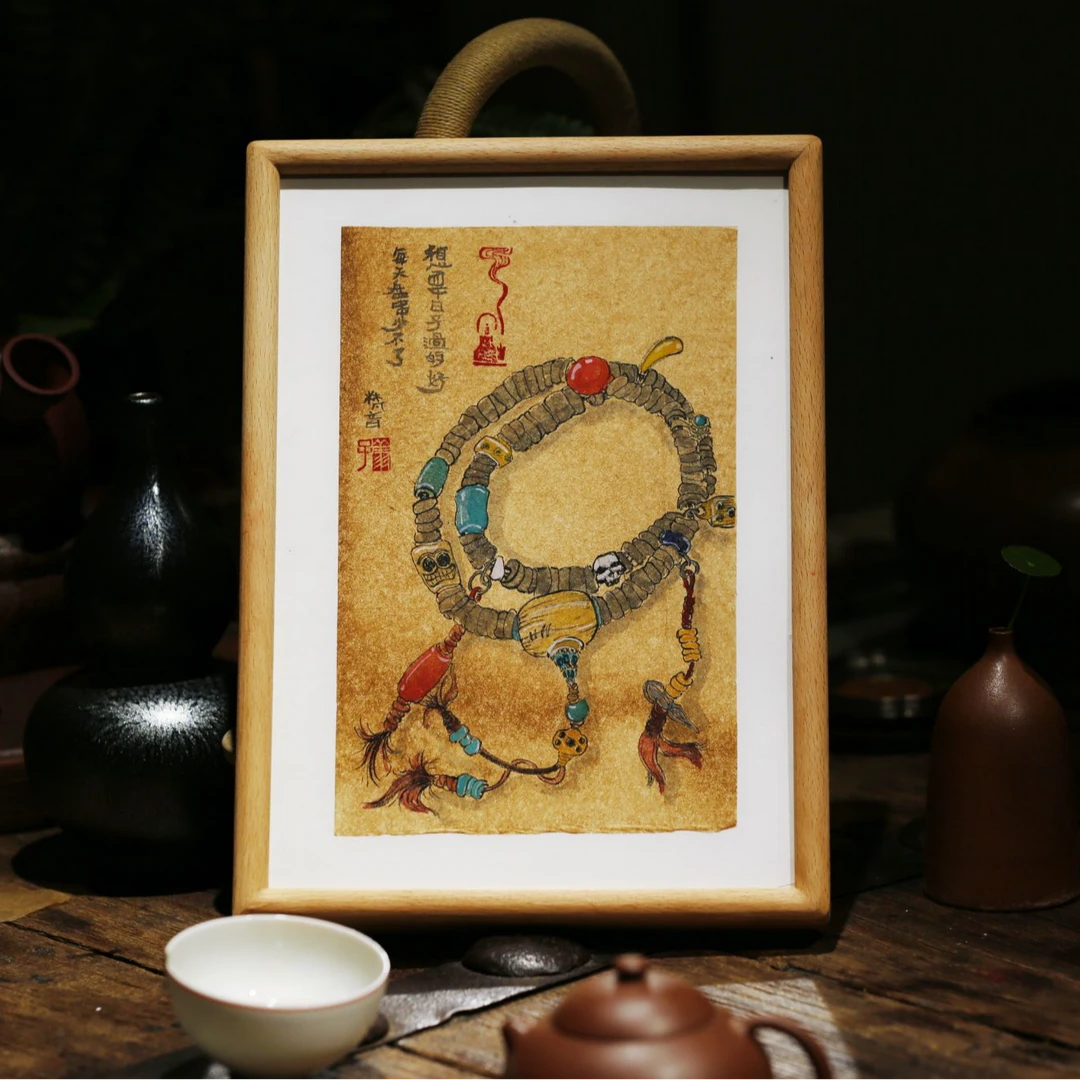 23*3.15CM藏式念珠 装饰画 实木榉木画框 中式墙挂摆台