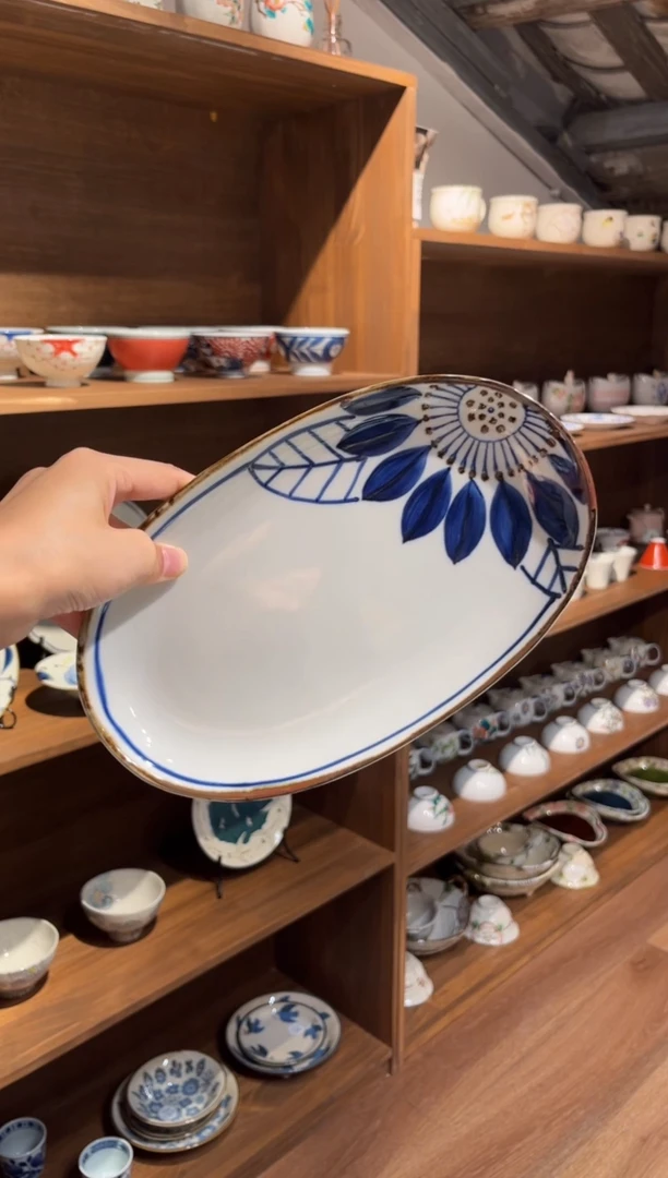 瓷片大丽花椭圆长盘