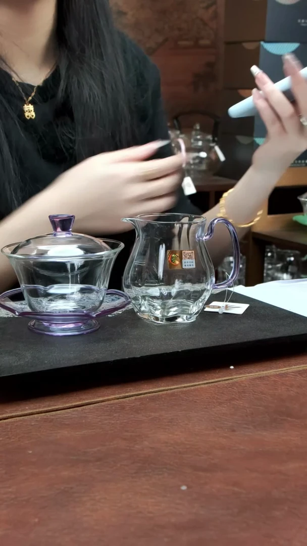 荷叶盖碗+颂妍茶海 浅紫色