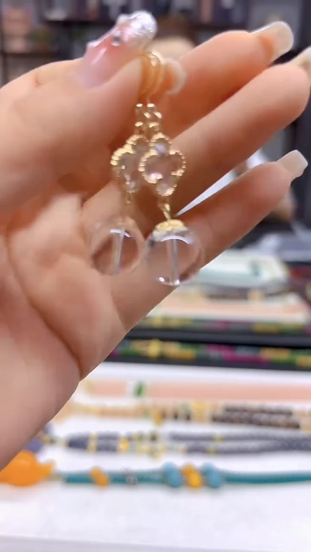 水晶耳饰14K金镶嵌DIY款E819