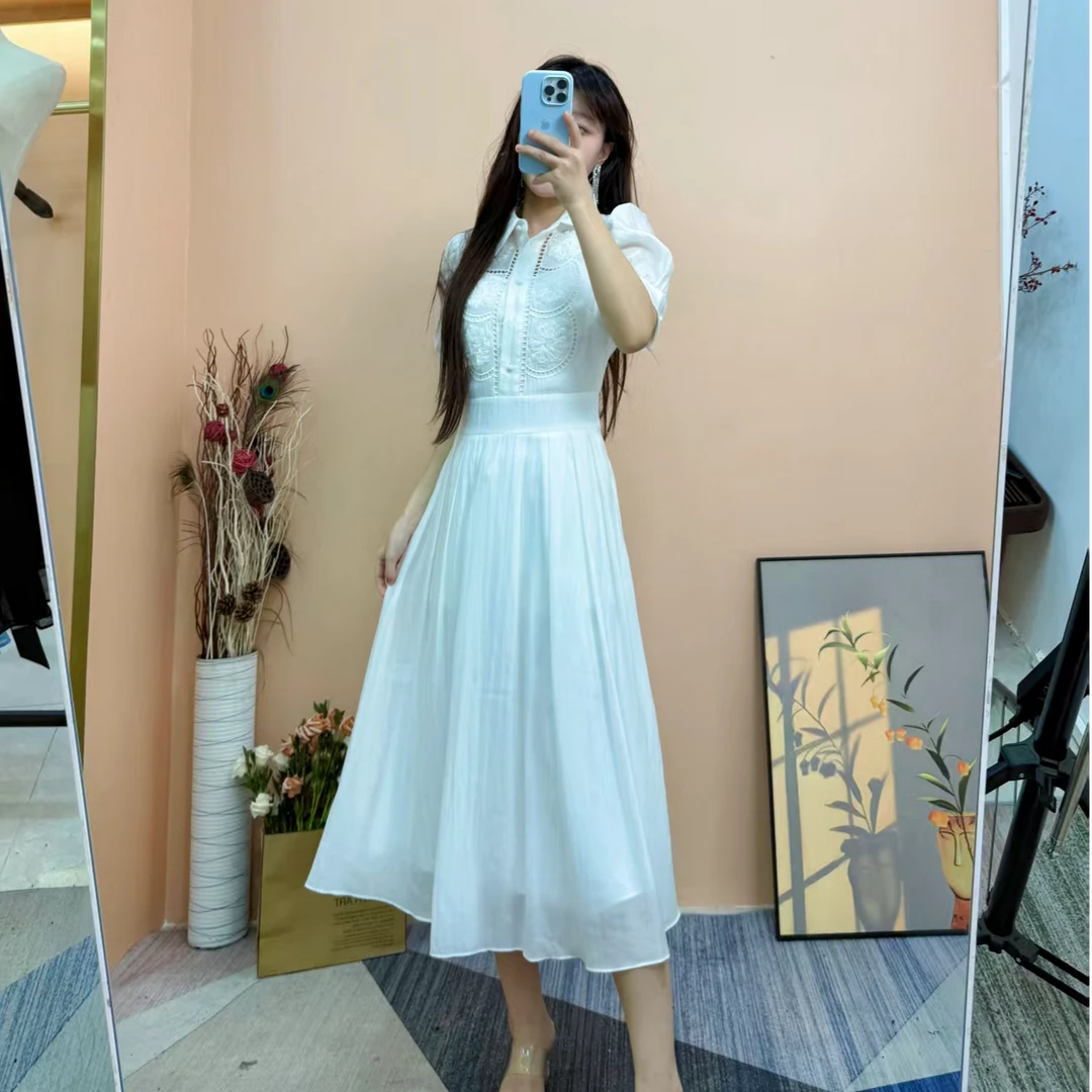 [依易原创]气质轻奢优雅复古收腰显瘦镂空刺绣连衣裙E0219