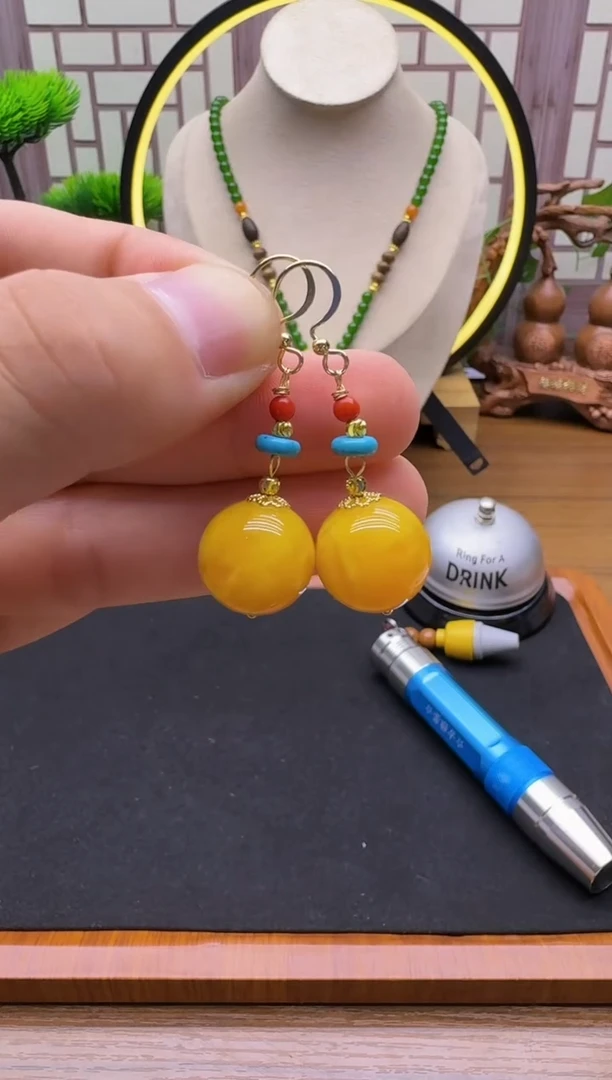 蜜蜡14K金镶嵌耳饰E208