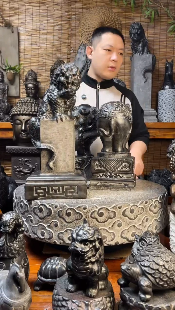 石材传*42吸水兽立柱一对天然青石雕刻