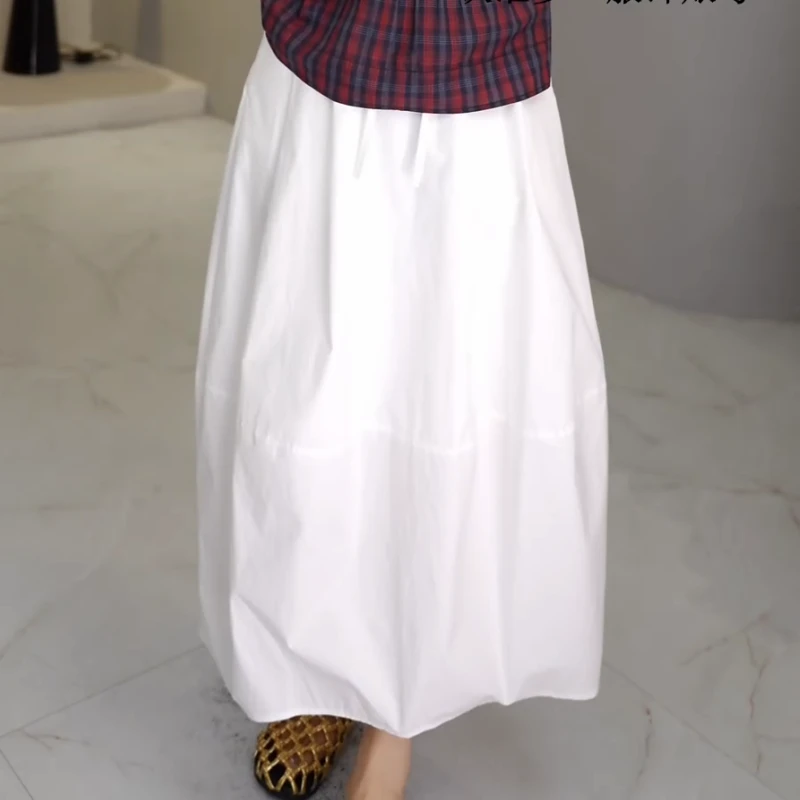 2025夏季褶皱抽绳半松紧腰后拉链设计带口袋宽松裙LK2504433