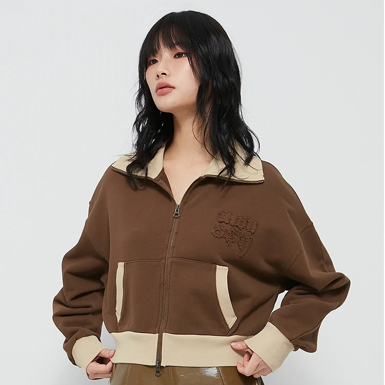MOUSSY 2025 新品美式休闲贴布刺绣运动卫衣外套028HAZ90-1471