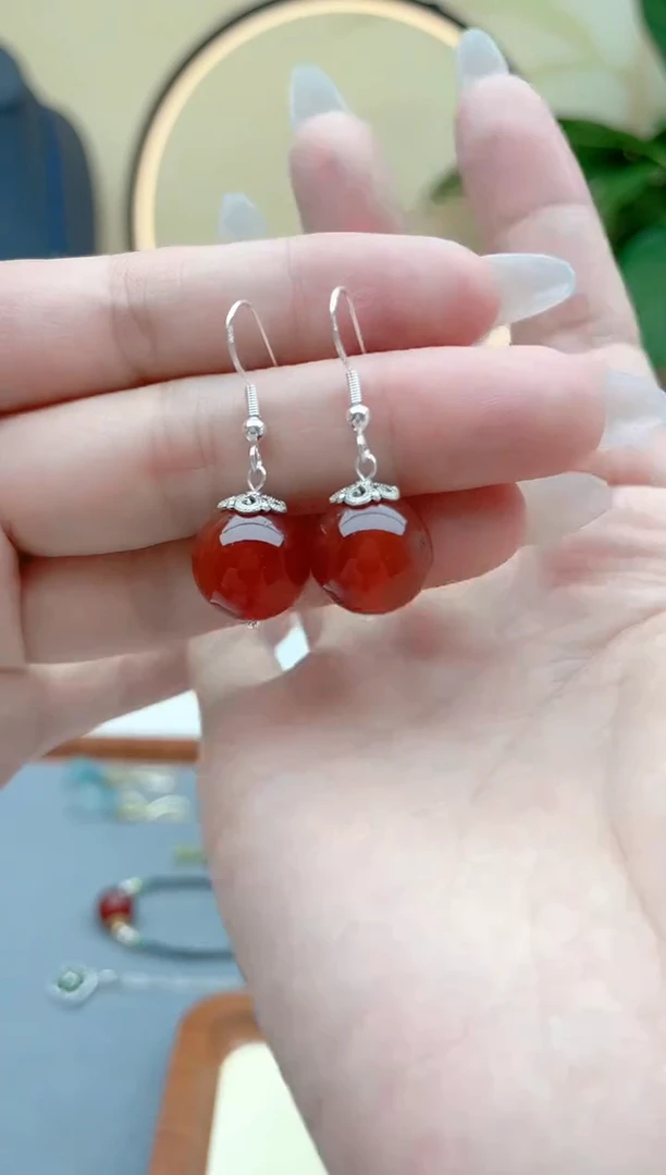 玛瑙/玉髓耳饰银S925镶嵌801