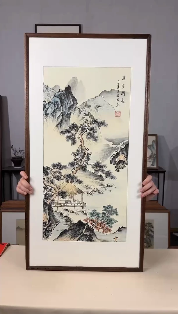 国画手绘*溪亭闲逸*47*92cm带框发货