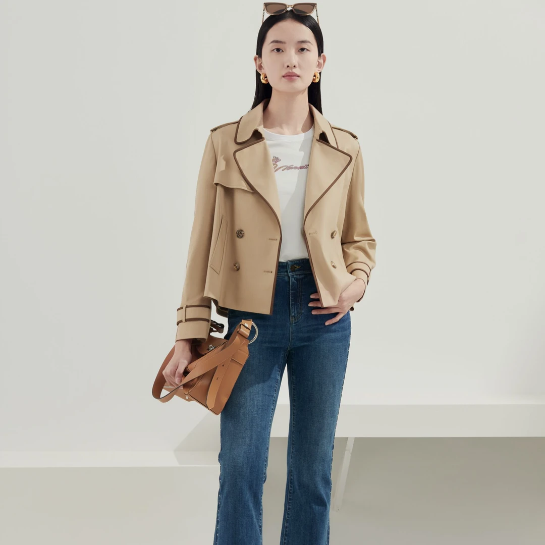 NAERSI/娜尔思双排扣时尚直筒型短外套女2025早春新款通勤上衣