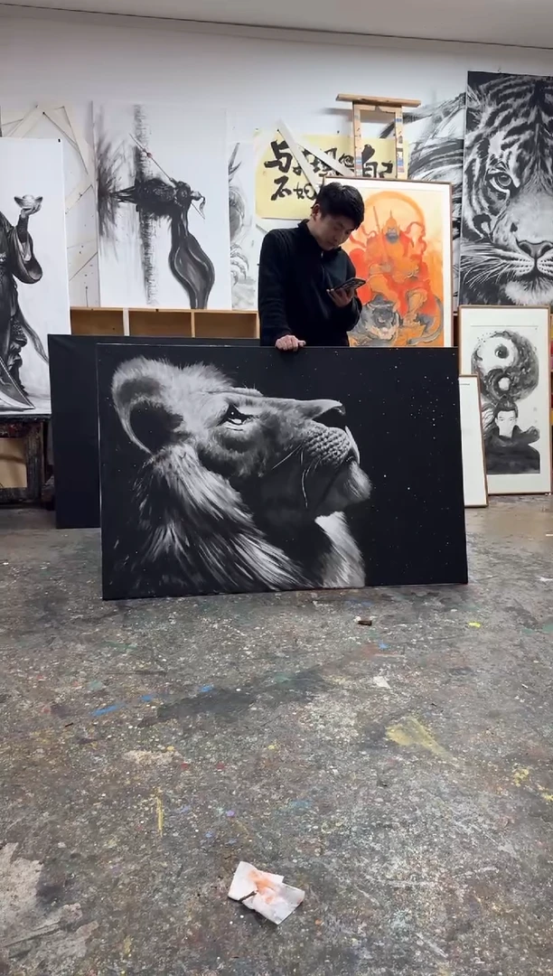 丙烯画三*兄北北老师仰望加框