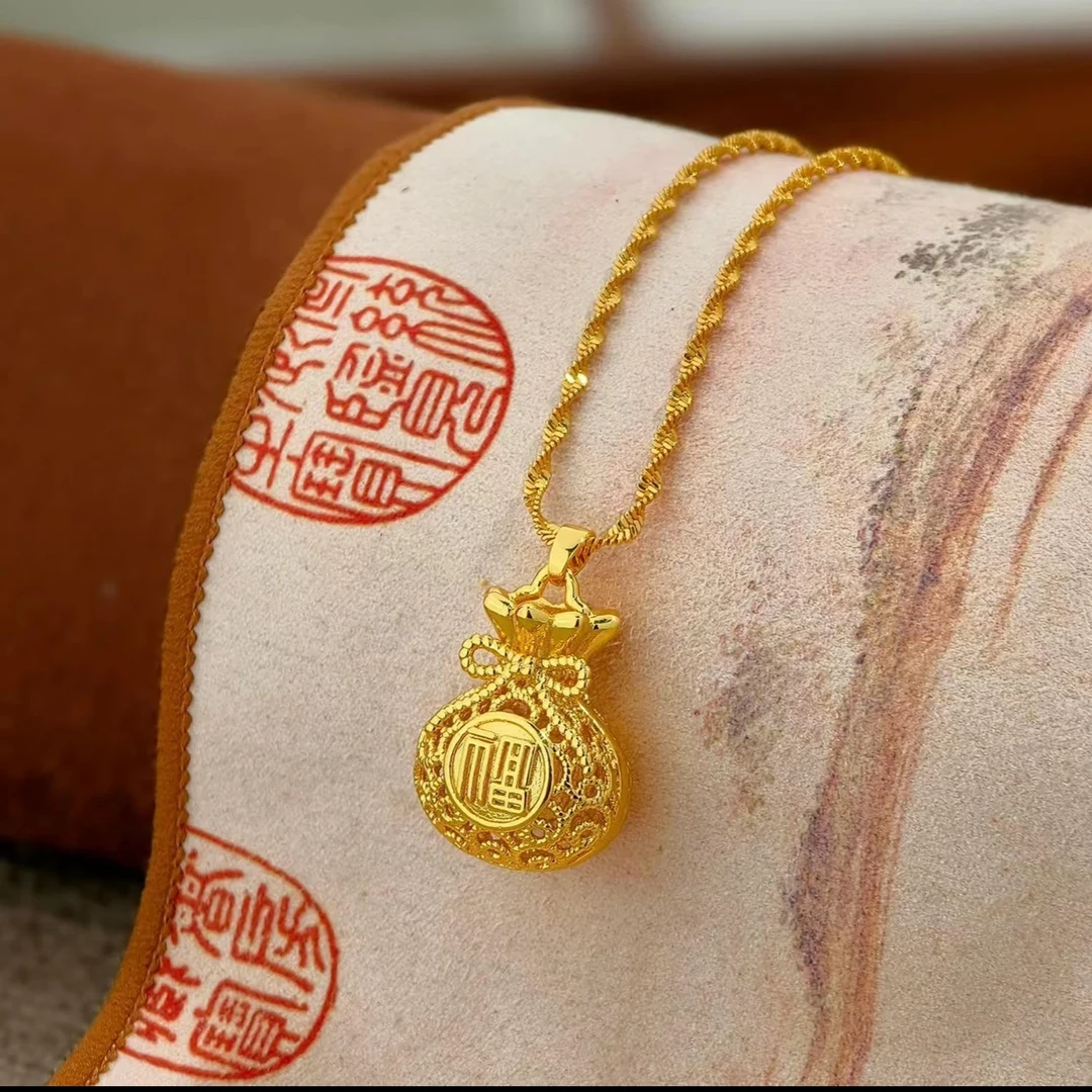 时尚百搭复古镂空古法花丝金色福袋精美吊坠