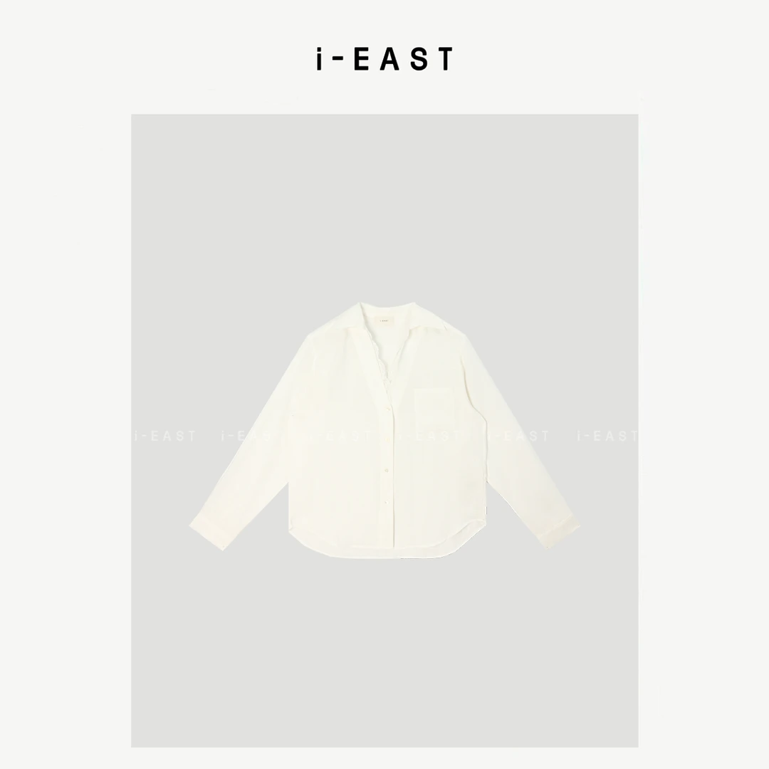 i-EAST 月光初恋~V领拼接蕾丝边衬衫上衣-5C SY8051