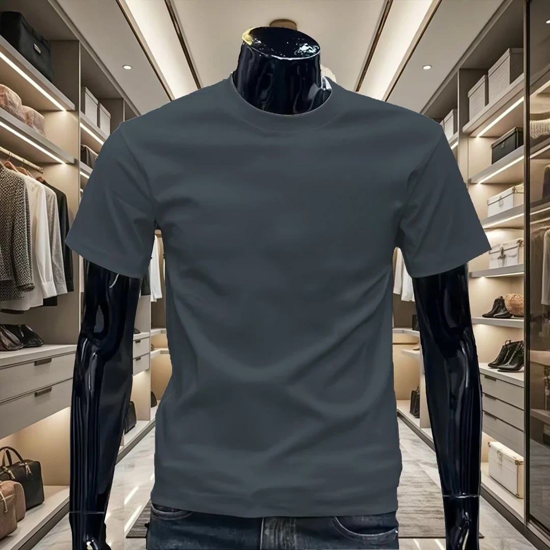高品质夏季新款纯棉纯色短袖T恤男休闲圆领宽松简约百搭透气半袖