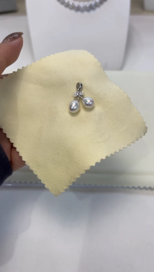 淡水珍珠银S925镶嵌颈饰双珠吊坠