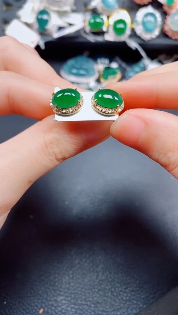 银S925镶嵌翡翠耳饰翡翠