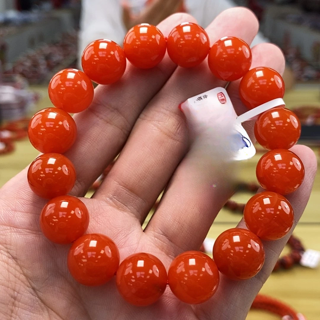 【小刘南红】保山滴水洞南红(一级）圆珠单圈手串13mm多样性发一
