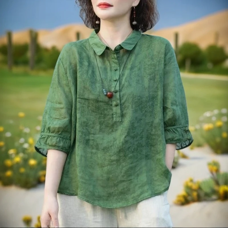 时尚夏季薄款气质衬衫中袖显瘦中老年女装妈妈妈装洋气复古文艺