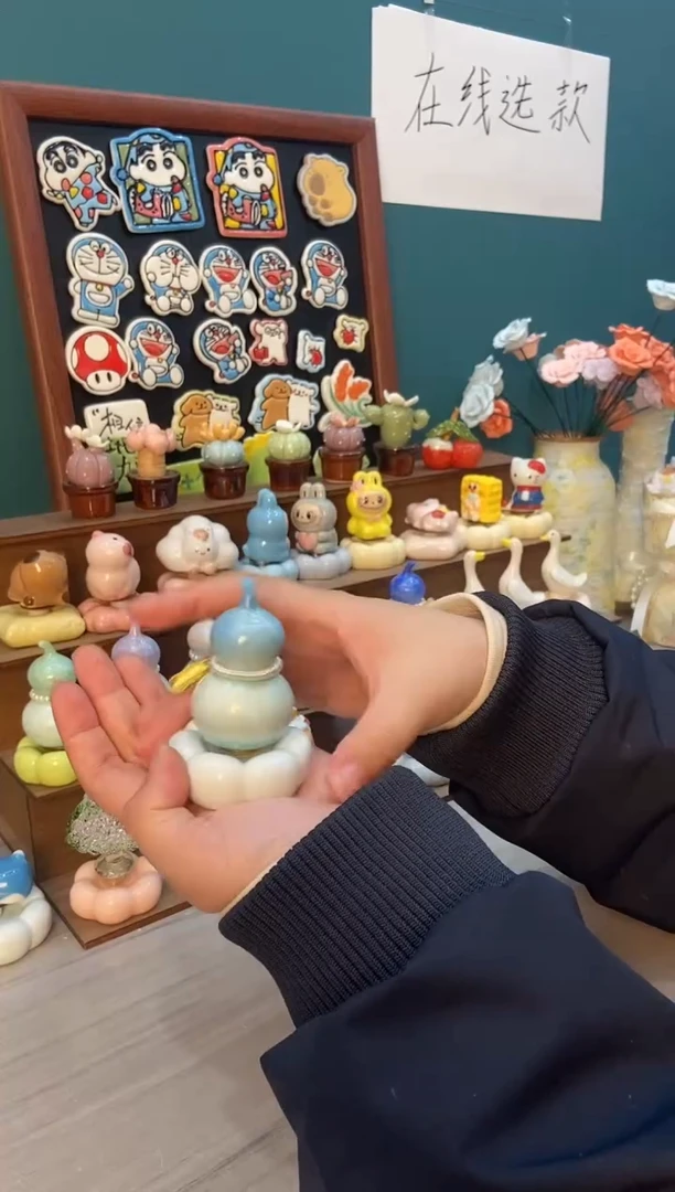 摆件陶天蓝色葫芦景德镇陶瓷摆件1个装