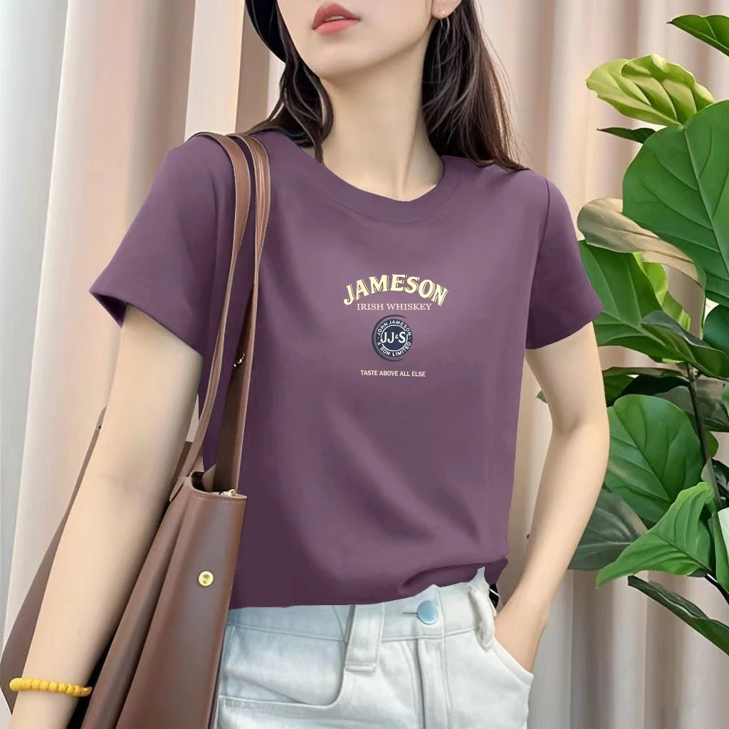 2025印花休闲百搭显瘦时尚上衣新款夏季短袖女士宽松大码圆领t恤