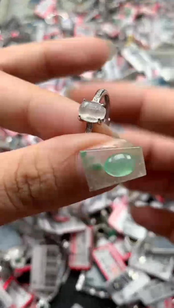 银S925镶嵌戒指翡翠天然A货缅甸翡翠