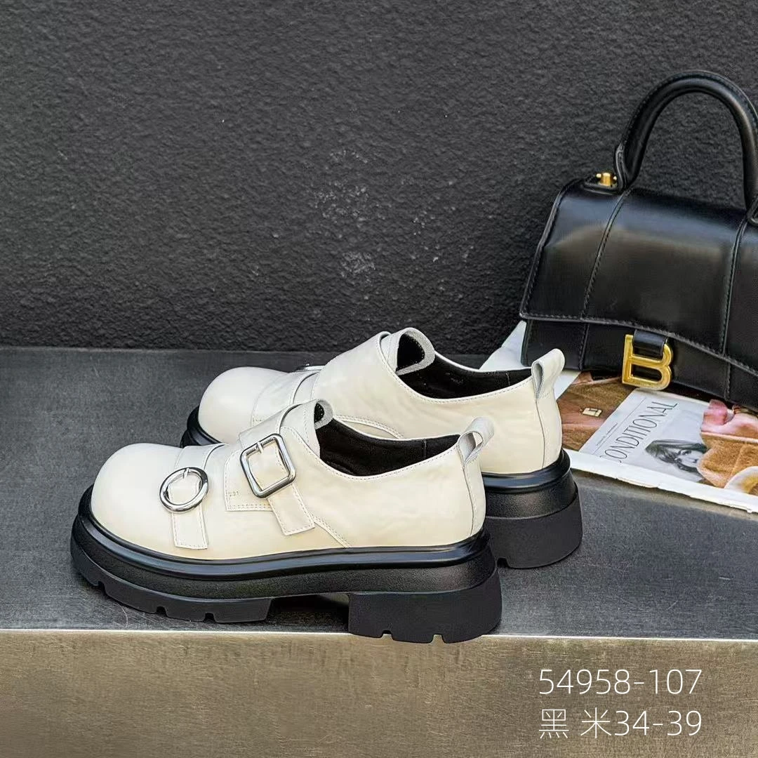 高蒂54958-107乐福鞋系带植鞣皮单鞋复古皮鞋黑色春秋学院风女鞋