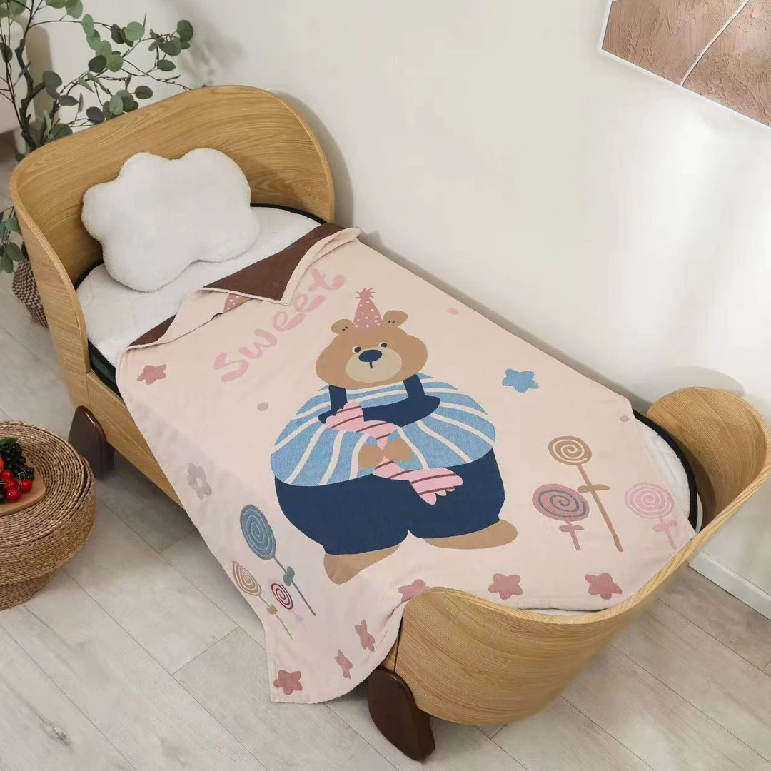 【生日熊】150/200全棉4层水洗棉纱布毯四季床盖