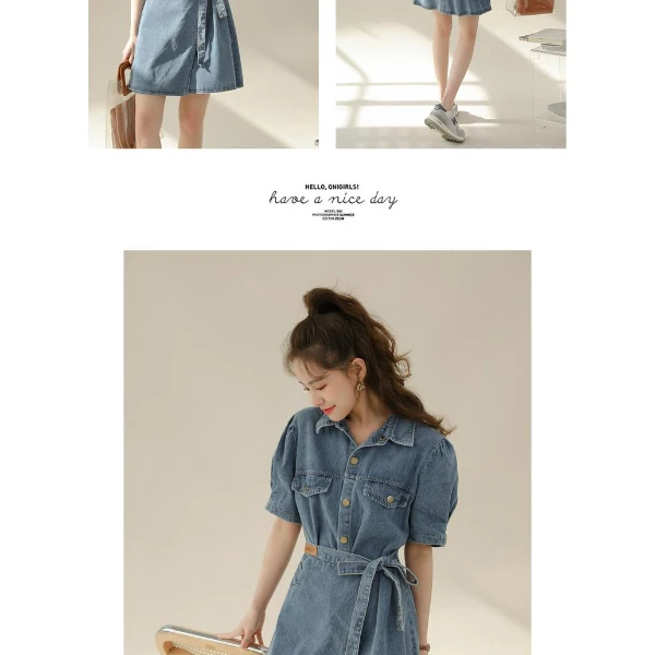 假两件牛仔连衣裙夏季新款小个子设计感宽松A字裙子