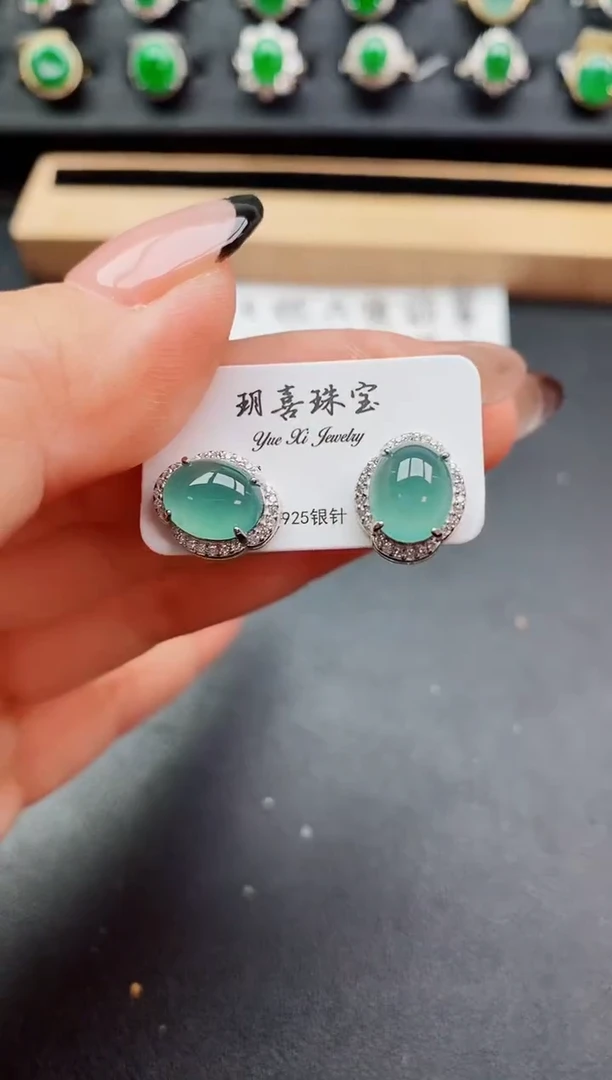 翡翠银S925镶嵌耳饰80500