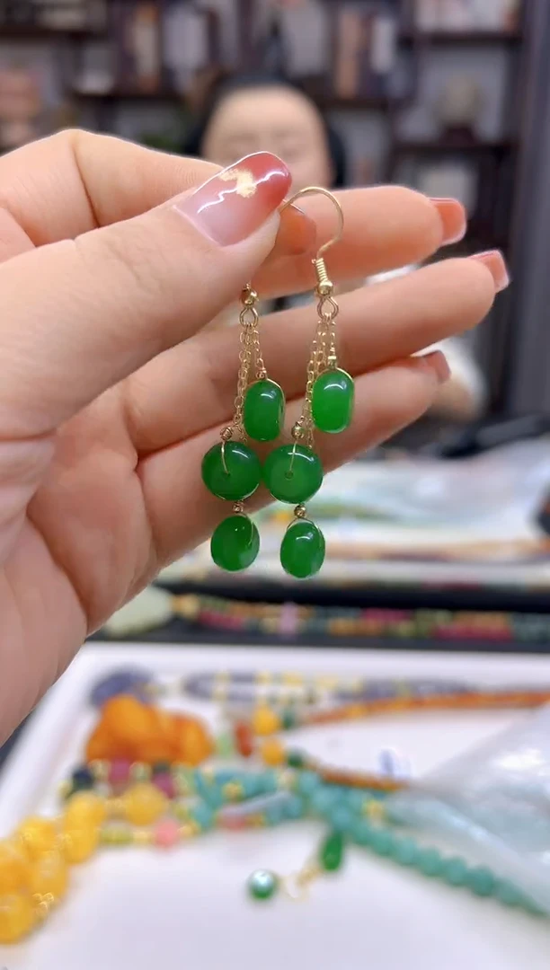 【闪购商品】翡翠耳饰14K金镶嵌耳坠E439