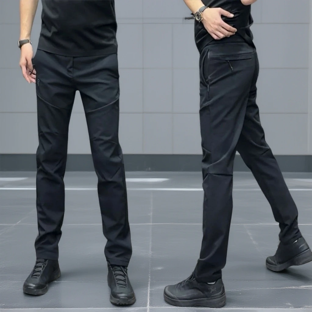 冬季加绒休闲裤男士黑色直筒裤户外冲锋裤潮牌简约长裤男秋冬款裤