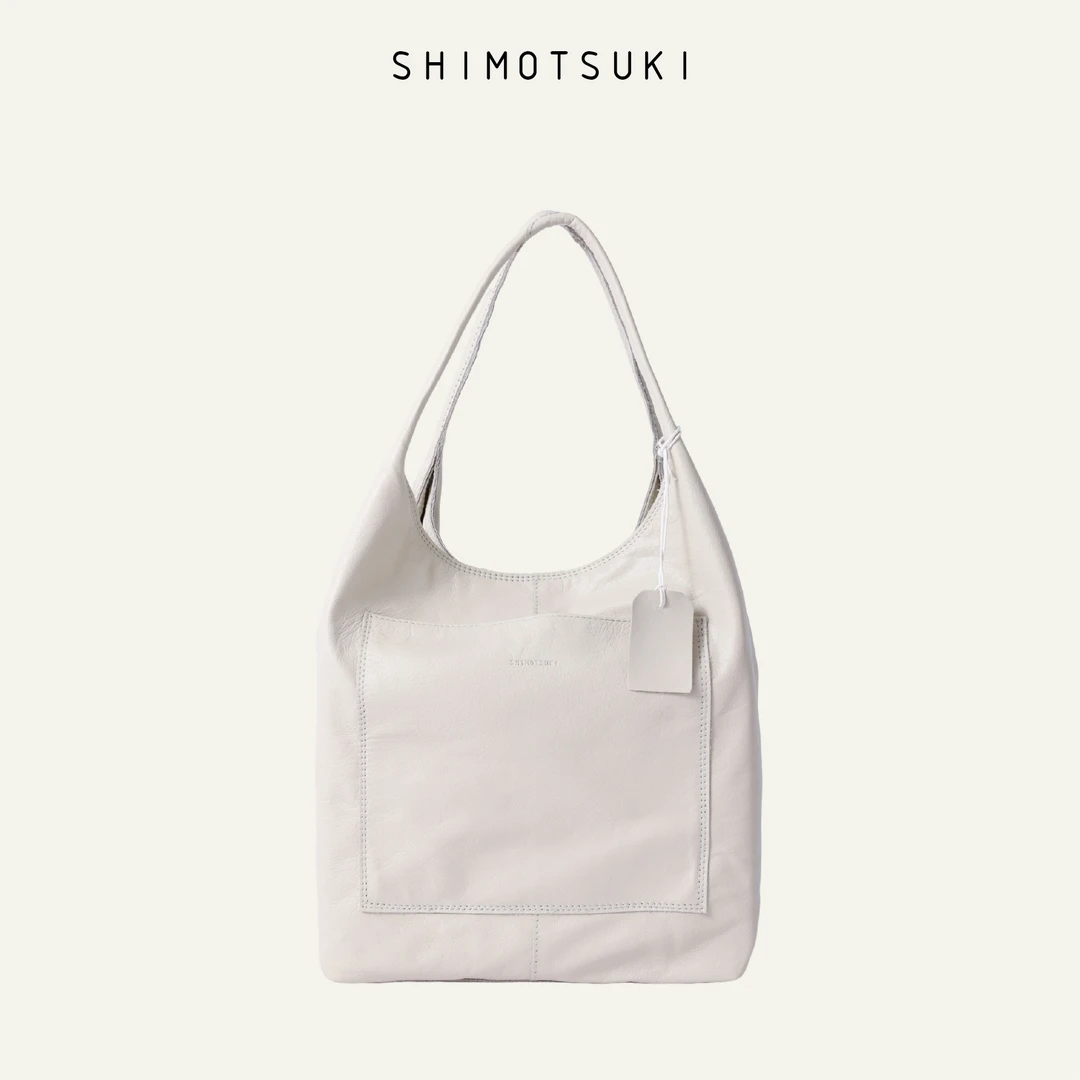 SHIMOTSUKI头层牛皮菜篮子百搭简约手提软面轻便托特包短手柄