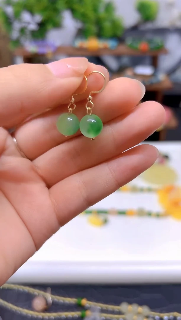 翡翠14K金镶嵌耳饰DIY款E445