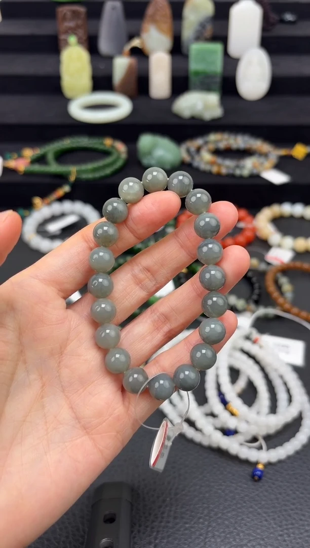 未镶嵌和田玉挂件10mm青花圆珠手串