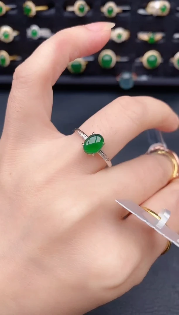 银S925镶嵌戒指翡翠天然a货翡翠12