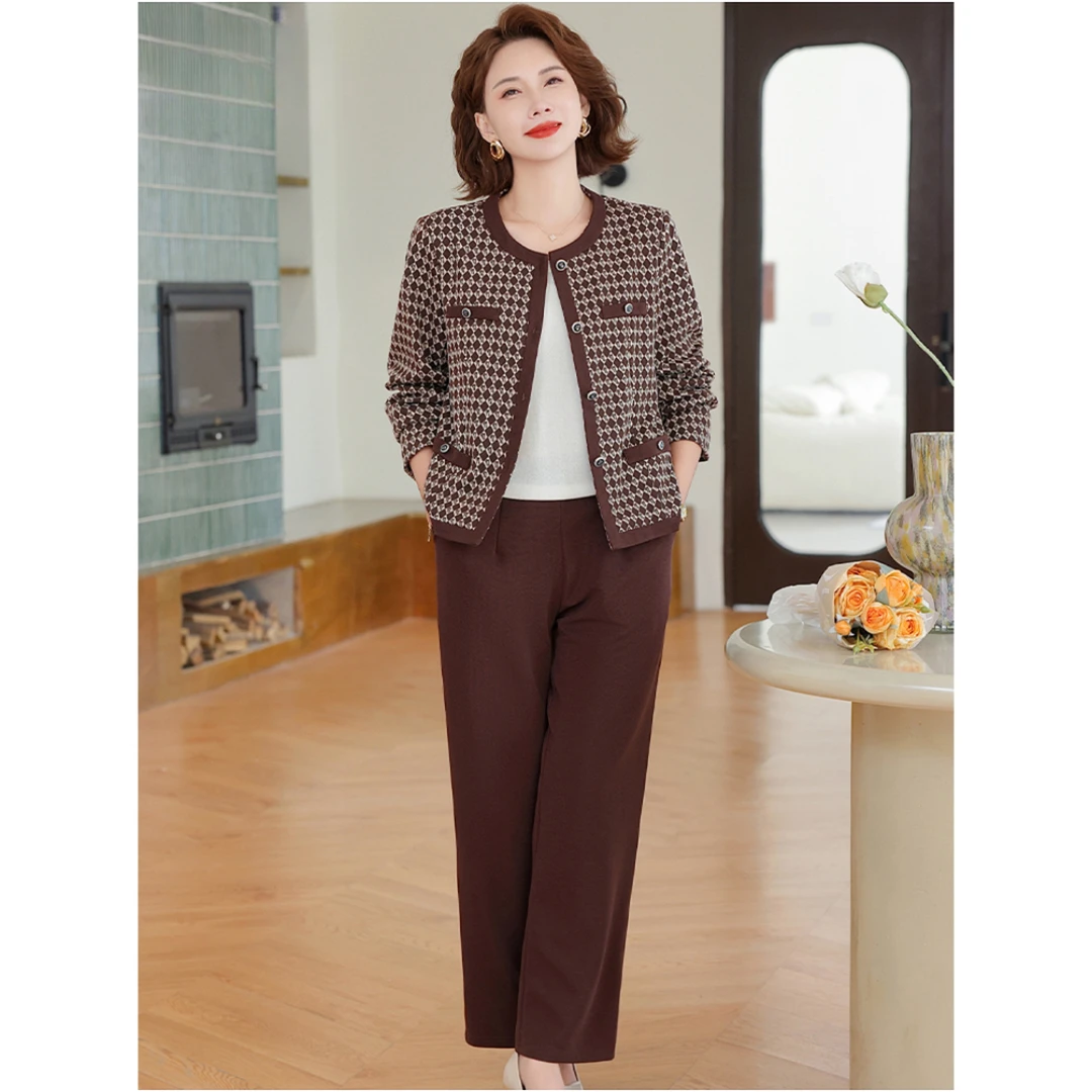 端庄大气妈妈秋装时尚套装2025新款中老年女士春秋洋气小香风外套