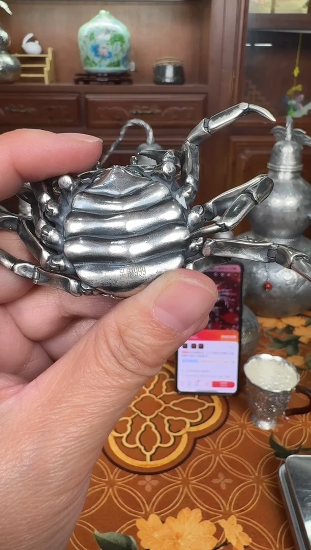 云*足银手工精工螃蟹熏色宠摆件