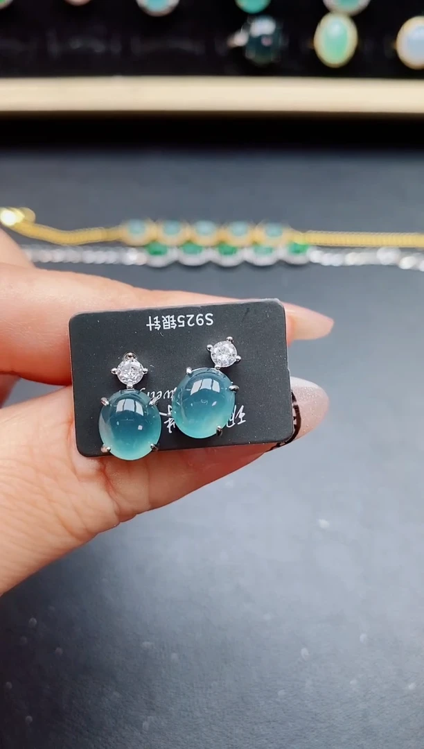 翡翠银S925镶嵌耳饰5850