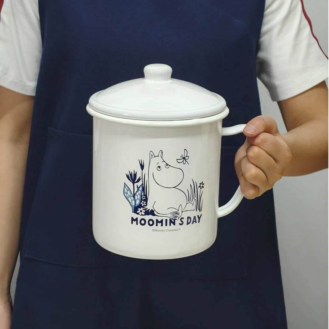 14厘米搪瓷珐琅快餐杯加高带勺牛奶杯加厚家用泡面杯卡通小汤锅