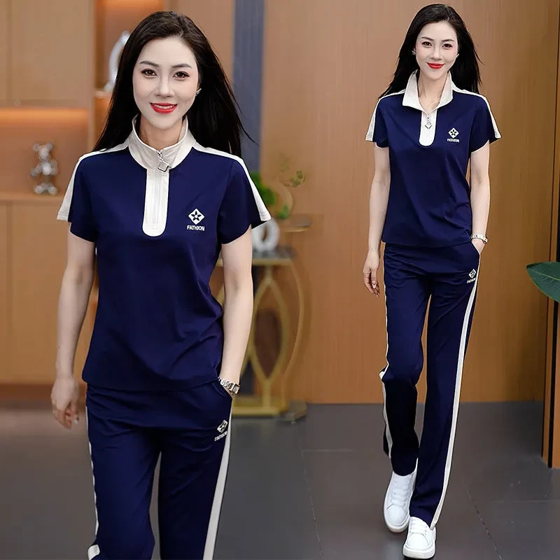 200斤胖mm休闲套装女士大码显瘦遮肉遮肚中年妈妈装运动服两件套