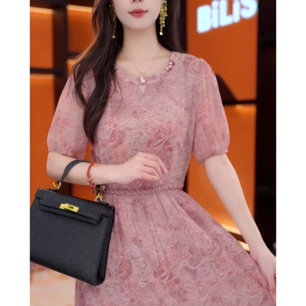 LYQ25996有腰带大口袋夏季新款时尚显瘦气质中长款连衣裙