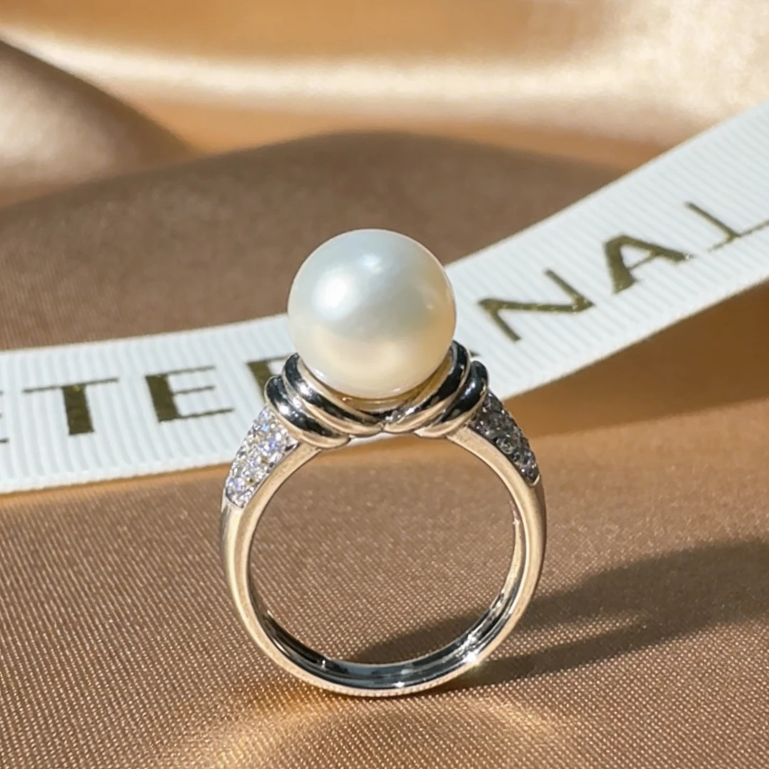 天然淡水珍珠大颗正圆 戒指925银10 - 11mm  时尚气质百搭经典款