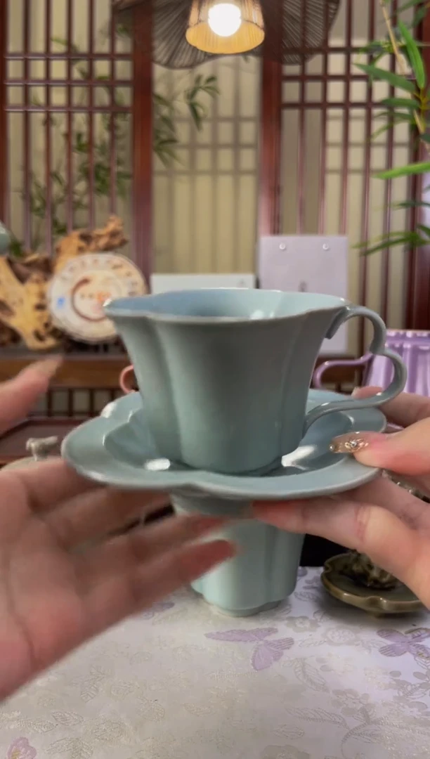 北溪堂-天青色海棠咖啡杯